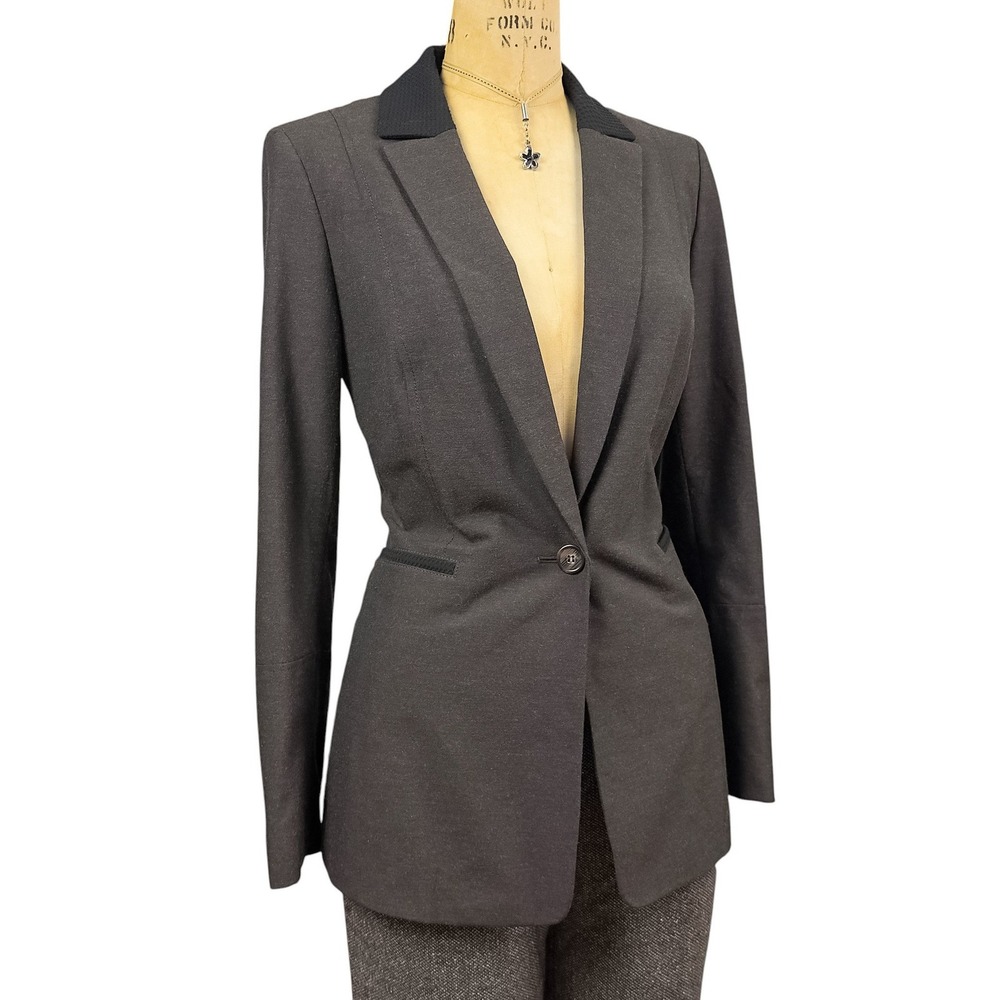 Antonio Melani Brown Tailored Blazer Jacket Contrast Collar Nipped Waist Long 8 - Picture 3 of 10